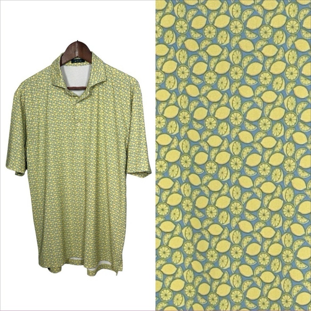 Turtleson Mens Performance Tech Golf Polo‎ Sz M AOP Lemon Print Greece Vacation